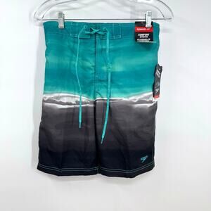 NEW Speedo Bondi Board Shorts Swim Trunks Mens S Teal Black Pockets Stretch